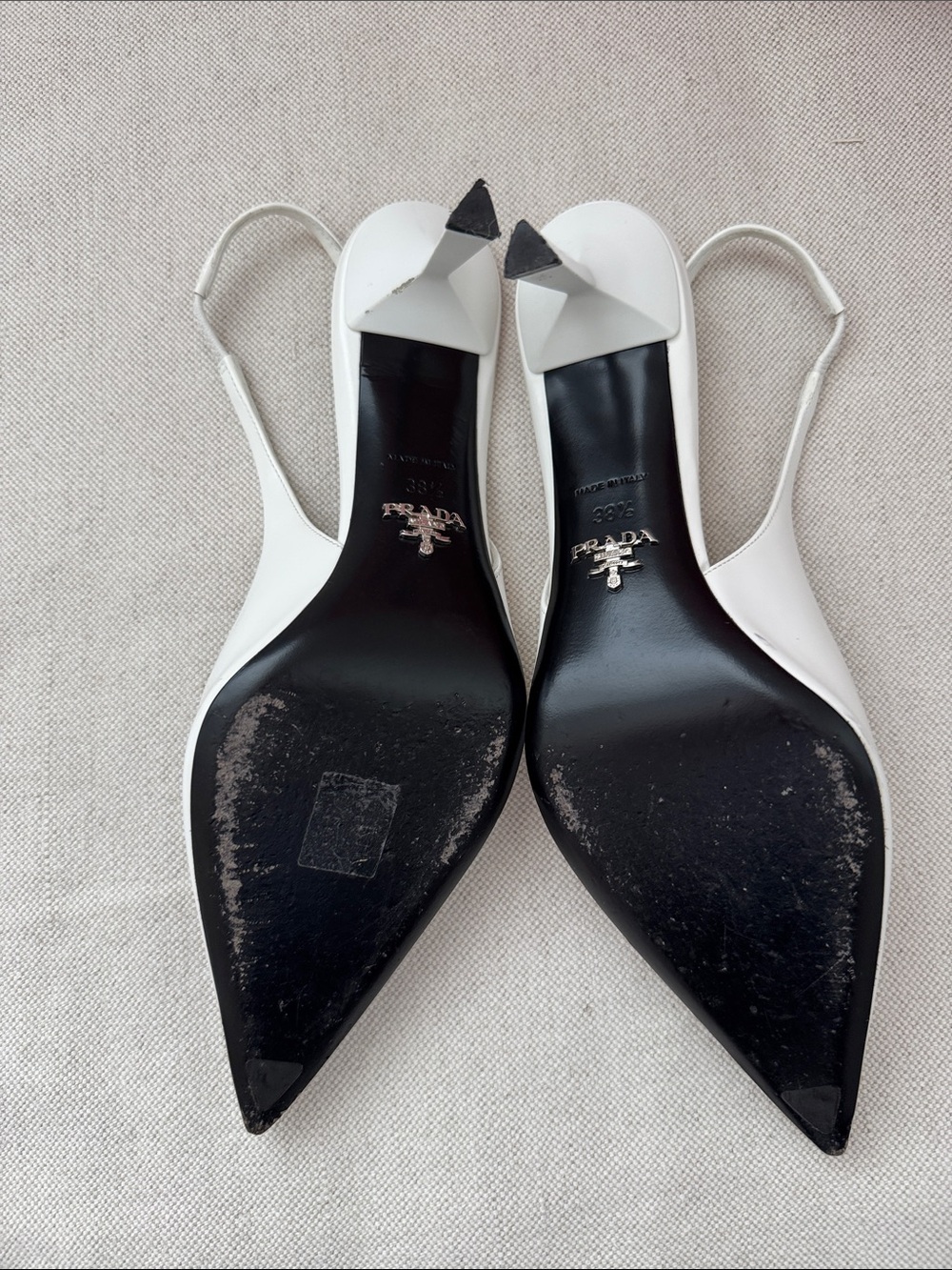 Prada White Patent Leather Pointed-Toe Slingback Pumps 38 1/2 - Picture 7 of 8